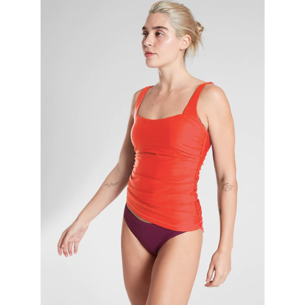 Athleta 34 D DD Tall vermillion Square Neck Bra Cup Tankini swimsuit underwire